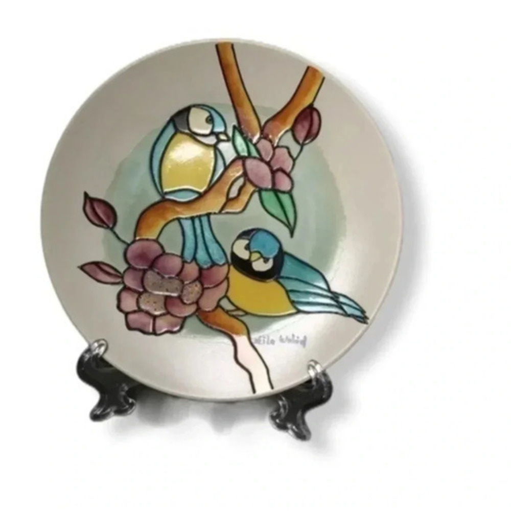 Hand painted decorative plate with birds t…